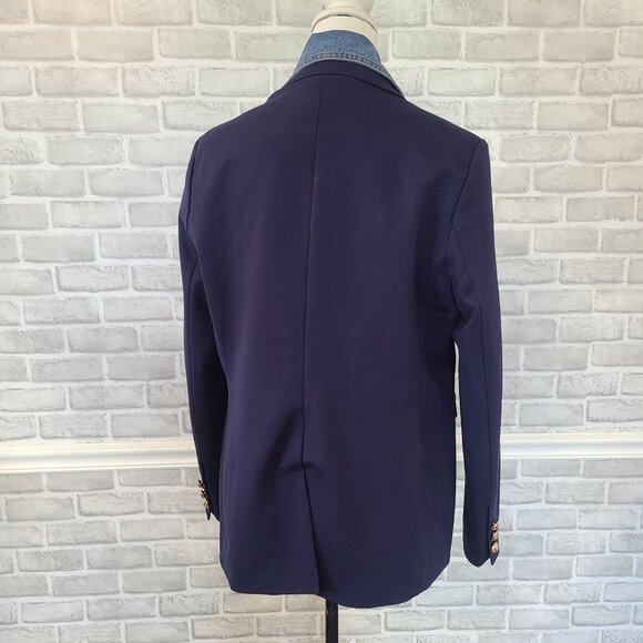 Dolan Double Breasted Navy Ponte Miller Blazer Removable Denim Dickey L NWOT - Picture 3 of 14